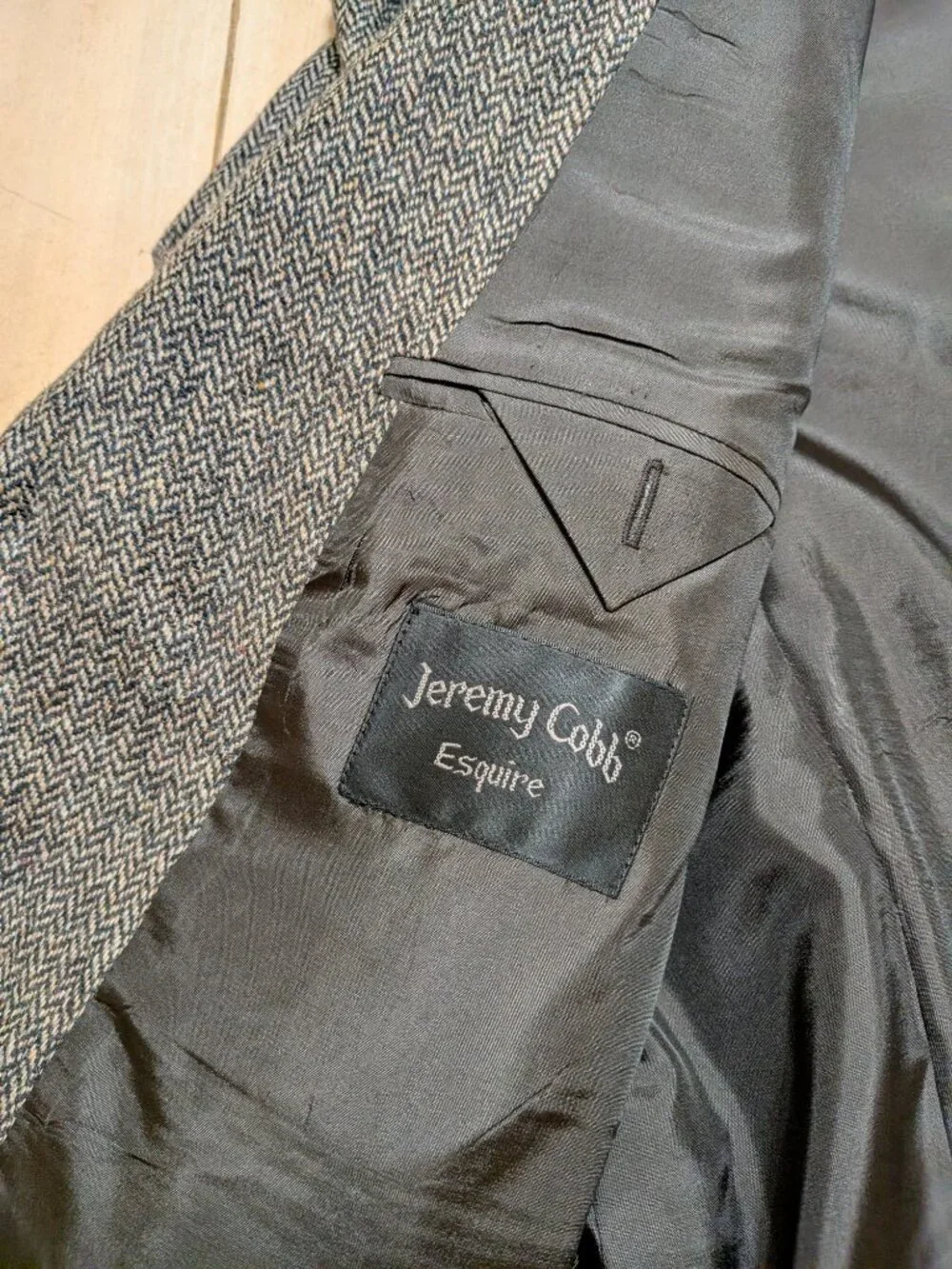 Jeremy Cobb Esquire Gray Herringbone Wool Blend Sport Coat Blazer, 40R